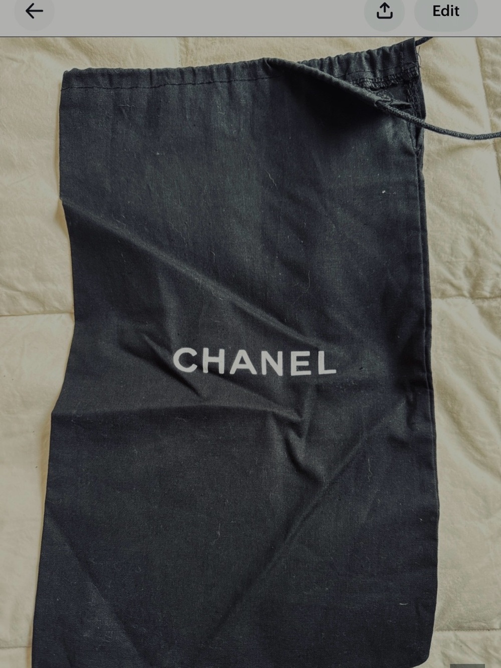 CHANEL Black and White Logo Drawstring Dust Pouch